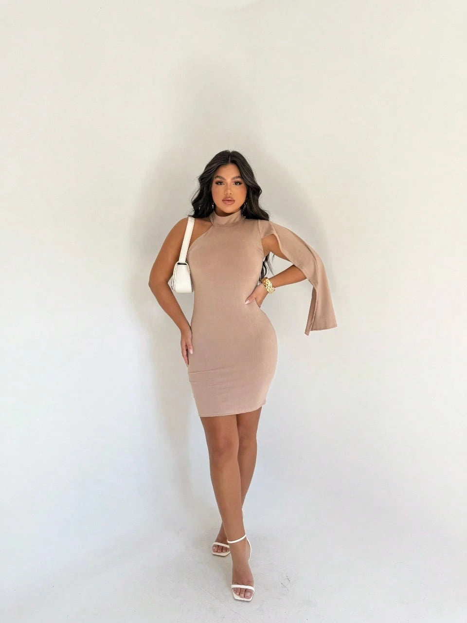 CroquiChic Vestido Elegante Feminino de Um Ombro Só com Manga Longa Fluida | Moda Festa Sensual Outono 2025