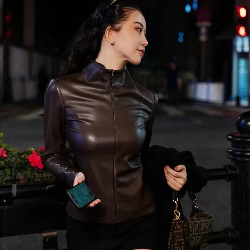 Blusa de Manga Comprida em Couro Orgânico Duda