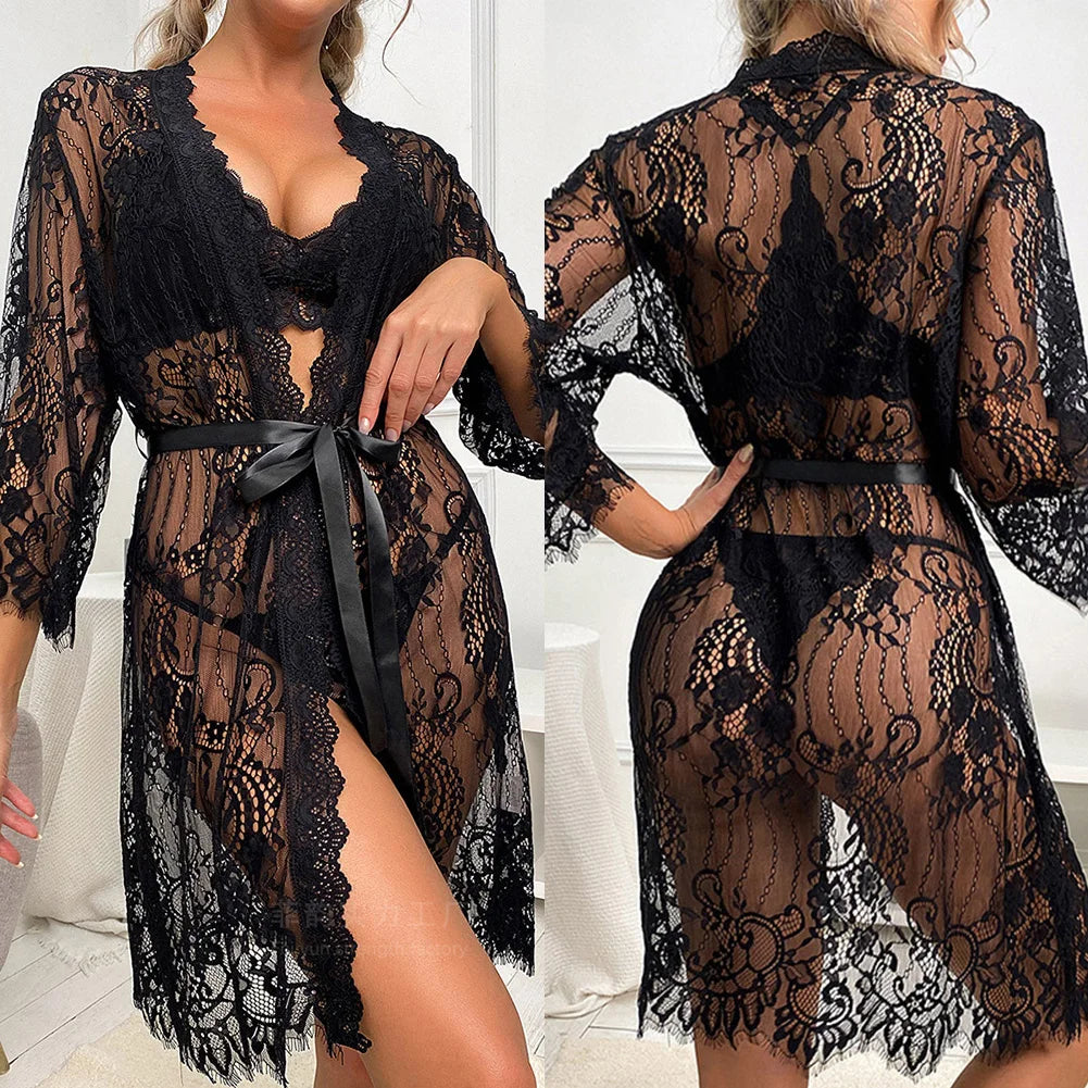 Conjunto Lingerie de Renda Preta Carol