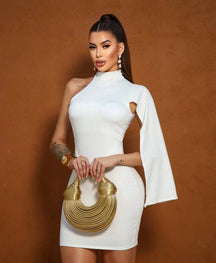 CroquiChic Vestido Elegante Feminino de Um Ombro Só com Manga Longa Fluida | Moda Festa Sensual Outono 2025
