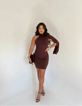 CroquiChic Vestido Elegante Feminino de Um Ombro Só com Manga Longa Fluida | Moda Festa Sensual Outono 2025