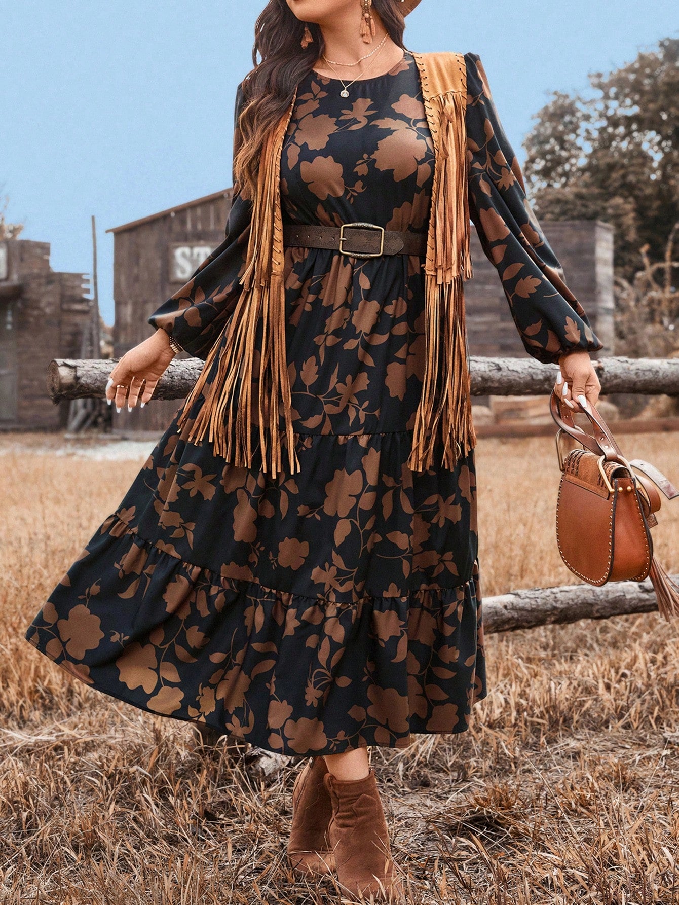 Vestido Feminino Longo Boho Chic Estampado Gabi