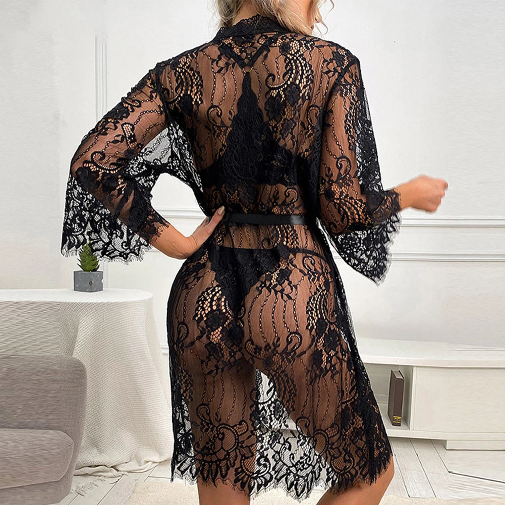 Conjunto Lingerie de Renda Preta Carol