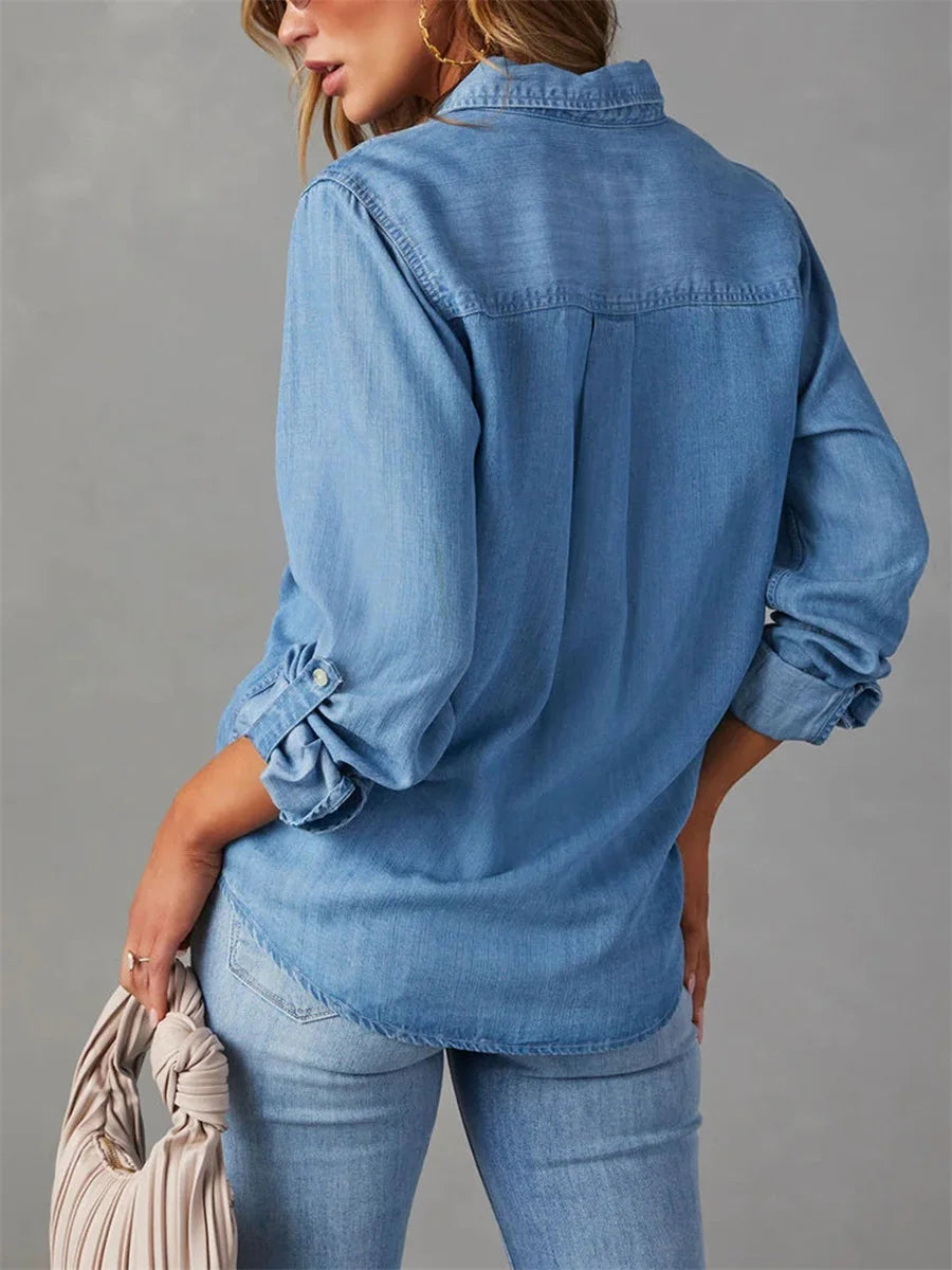 Camisa Jeans de Manga Comprida Aline